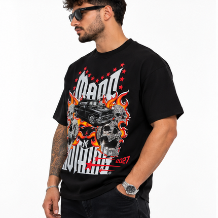 T-shirt uomo M.F.N. marrone con stampa tigre e brillantini