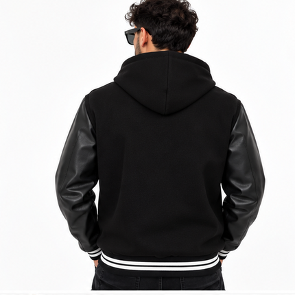 Giubbotto Made from NOTHIG uomo con cappuccio e maniche effetto pelle – Nero
