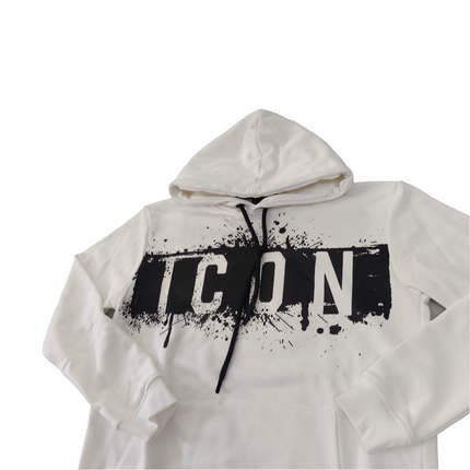 Felpa icon bianca con stampa nera effetto schizzo