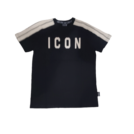 T-shirt icon nera con banda e logo beige