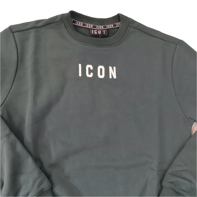 Felpa icon verde militare con logo al piccolo al petto