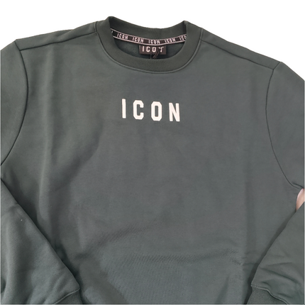 Felpa icon verde militare con logo al piccolo al petto