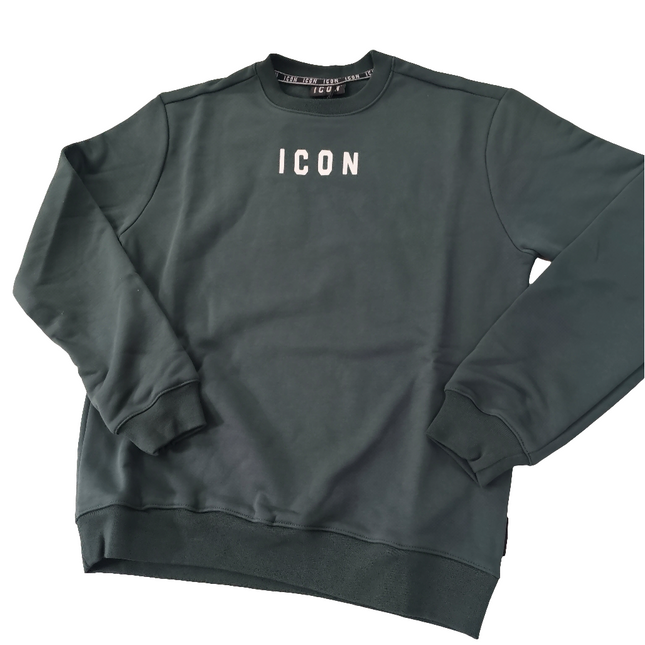 Felpa icon verde militare con logo al piccolo al petto