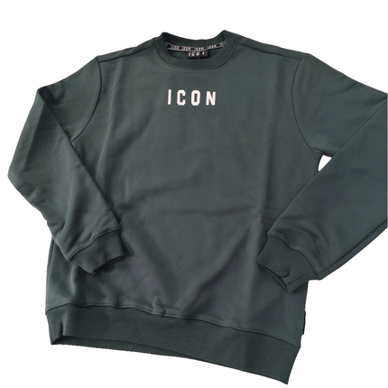 Felpa icon verde militare con logo al piccolo al petto