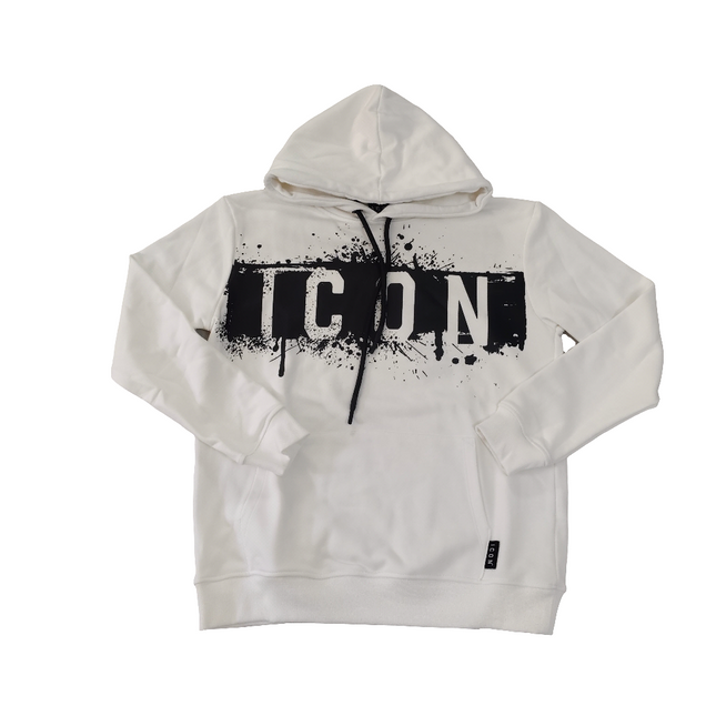 Felpa icon bianca con stampa nera effetto schizzo