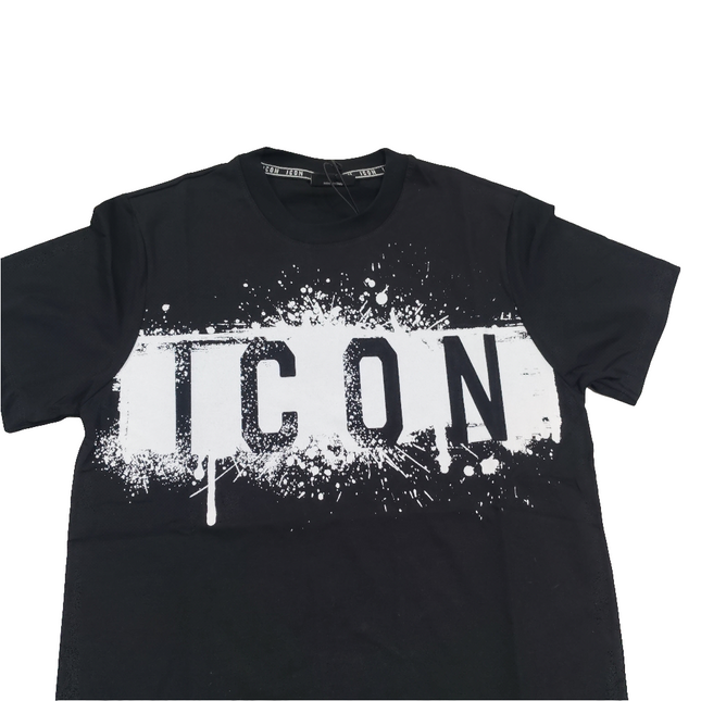 T-shirt icon nera con stampa bianca