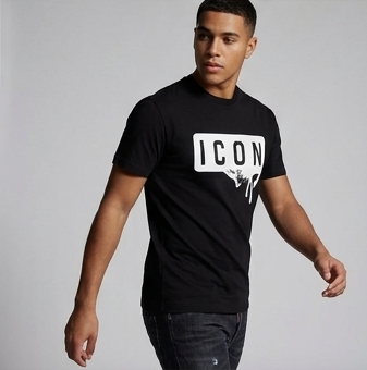 T-shirt icon nera con stampa bianca