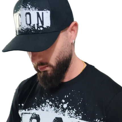 T-shirt icon nera con stampa bianca