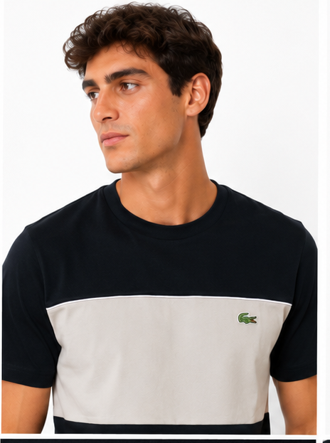 T-shirt lacoste nera e beige
