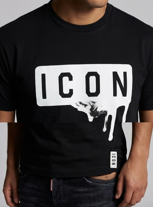 T-shirt icon nera con stampa bianca