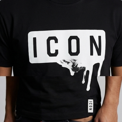 T-shirt icon nera con stampa bianca