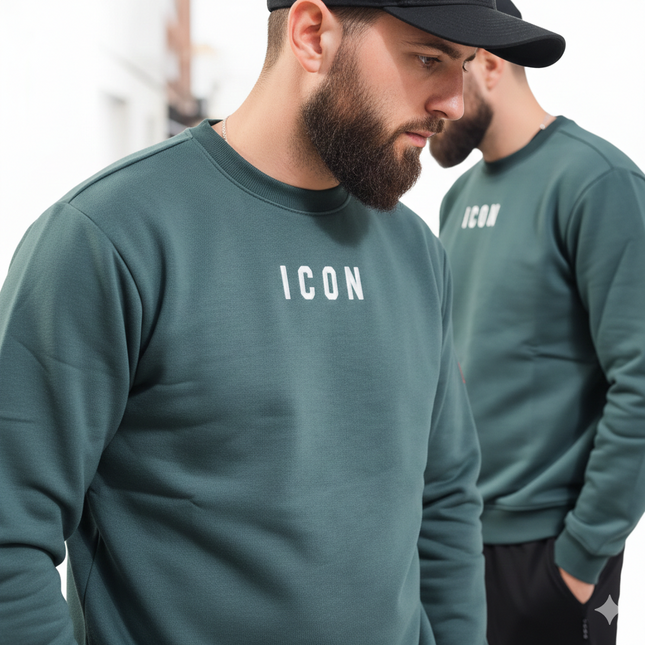 Felpa icon verde militare con logo al piccolo al petto