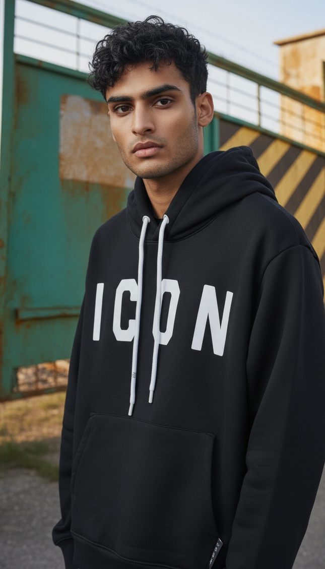 Felpa icon nera con cappuccio