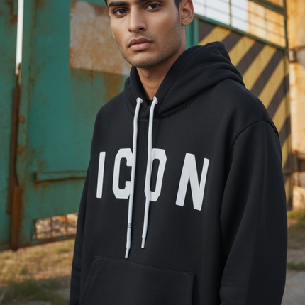 Felpa icon nera con cappuccio