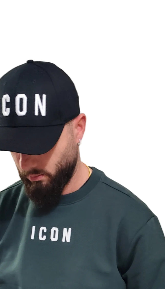 Berretto icon nero con logo ricamato bianco