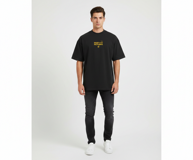T-shirt M. F. N nera oversize logo in oro
