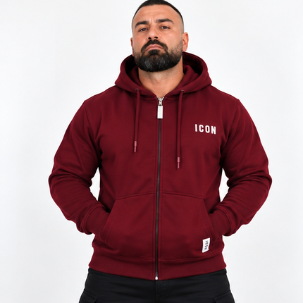 Felpa icon con cappuccio e zip nera/moro/bourdeux