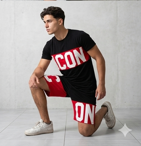 Coordinato icon nero e rosso/ nero e beige (fit regolare)