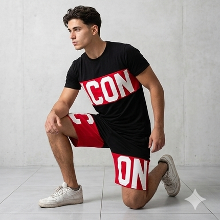 Coordinato icon nero e rosso/ nero e beige (fit regolare)