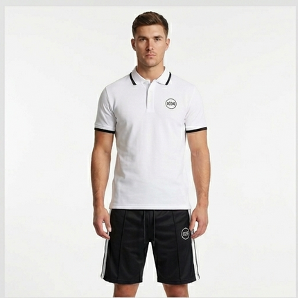 Coordinato icon polo e shorts con logo in gomma a cerchio