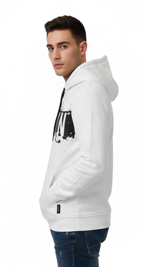 Felpa icon bianca con stampa nera effetto schizzo