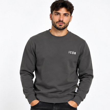 Felpa icon girocollo nera/grigio/bianco