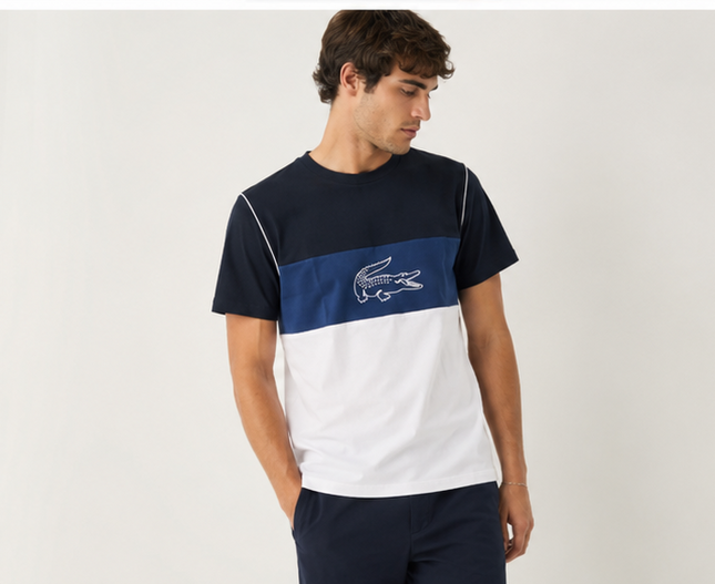 T-shirt lacoste ble e bianca