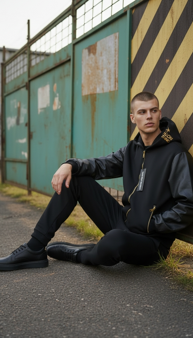 Giacca M. F. N in naylon e maniche in eco pelle