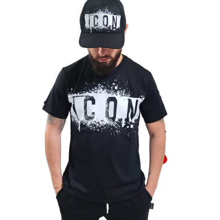 T-shirt icon nera con stampa bianca