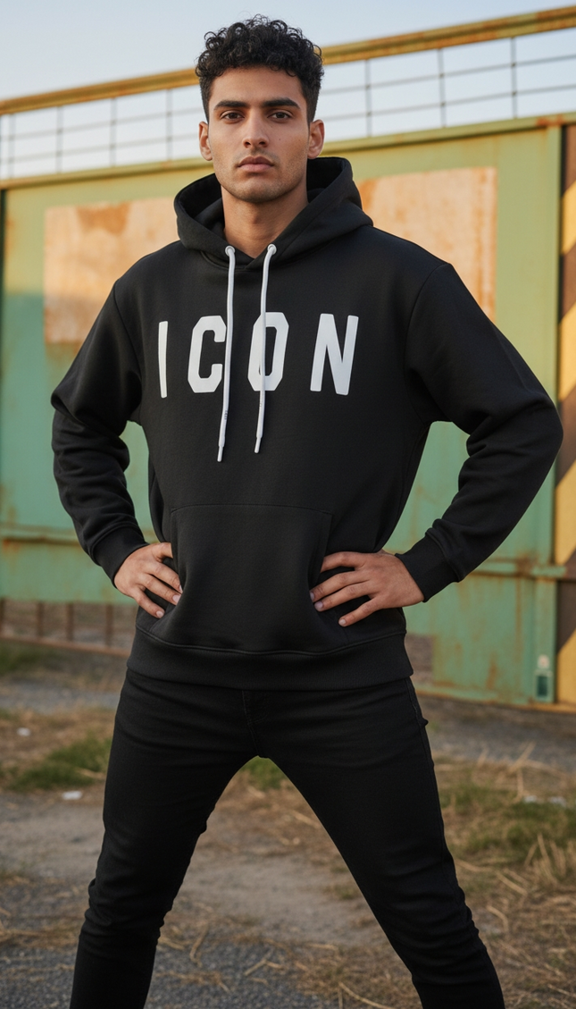 Felpa icon nera con cappuccio