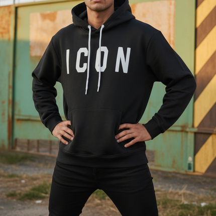 Felpa icon nera con cappuccio