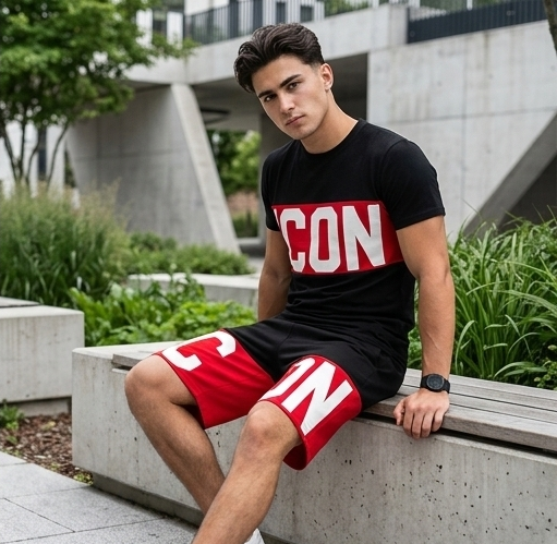 Coordinato icon nero e rosso/ nero e beige (fit regolare)