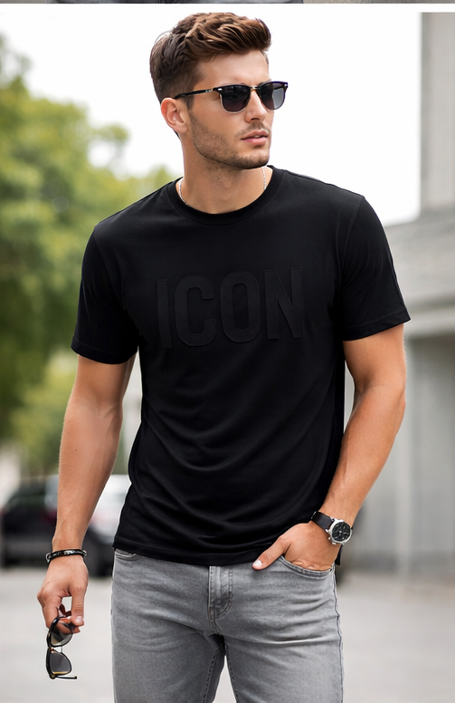 T-shirt icon total black - total White fit regolare