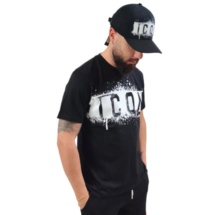 T-shirt icon nera con stampa bianca