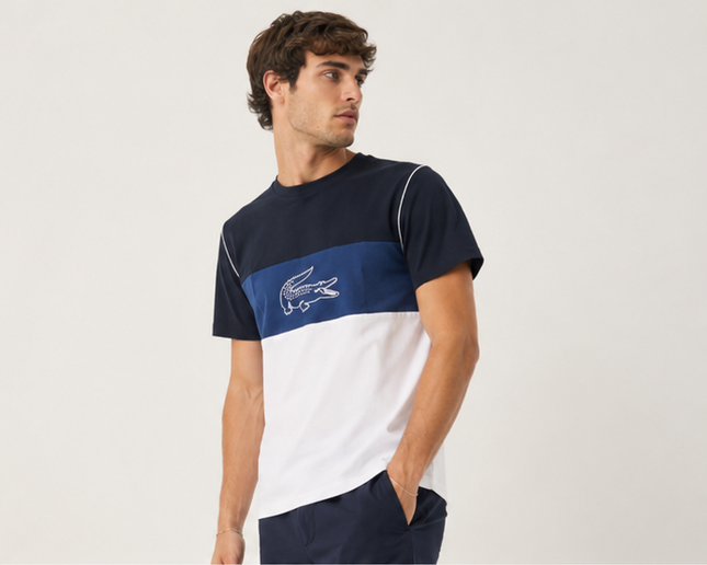 T-shirt lacoste ble e bianca