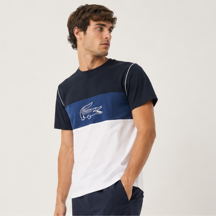 T-shirt lacoste ble e bianca