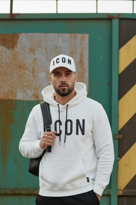 Berretto icon bianco con logo ricamato nero