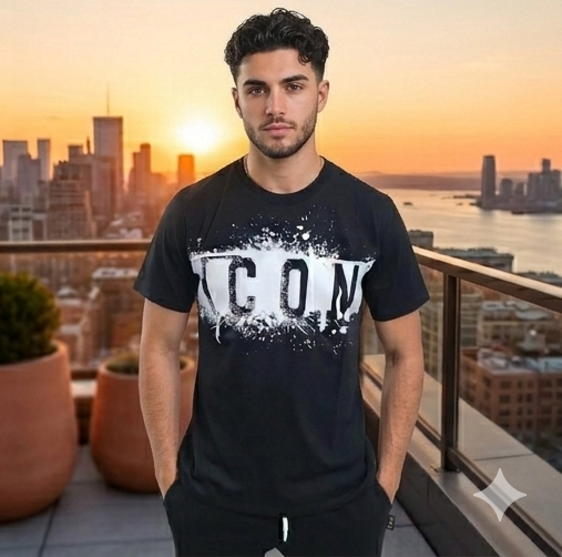 T-shirt icon bianca - nera (fit regolare)