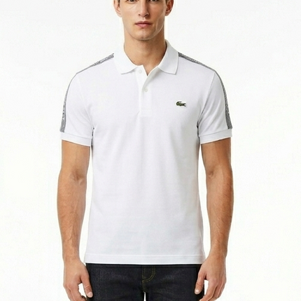 Polo Lacoste con banda sulle spalle nera/blu/bianco
