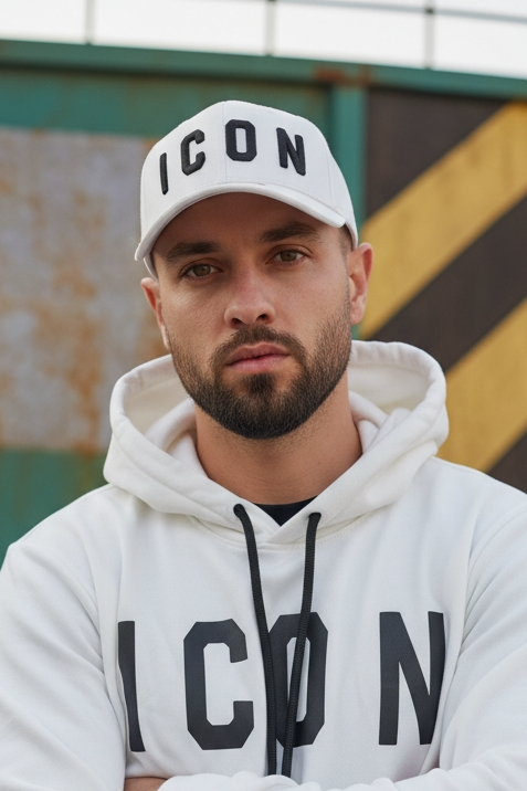 Berretto icon bianco con logo ricamato nero