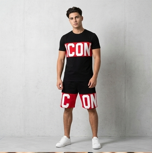 Coordinato icon nero e rosso/ nero e beige (fit regolare)