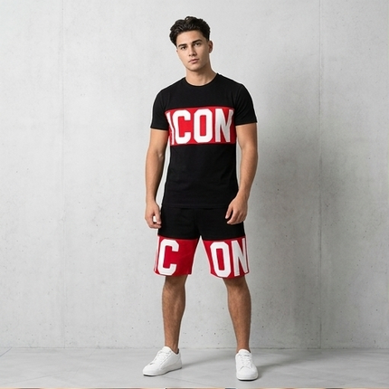 Coordinato icon nero e rosso/ nero e beige (fit regolare)