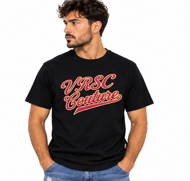 T-shirt Vrsc nera con stampa ricamata