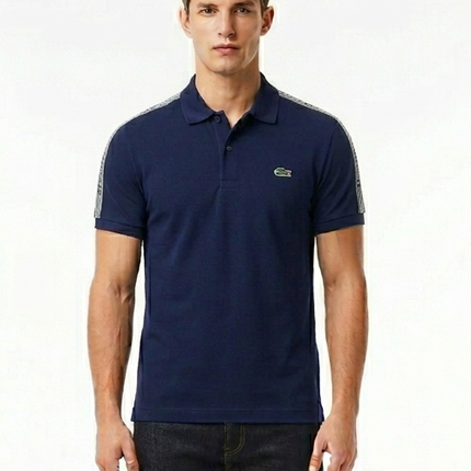 Polo Lacoste con banda sulle spalle nera/blu/bianco