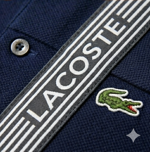 Polo Lacoste con banda sulle spalle nera/blu/bianco