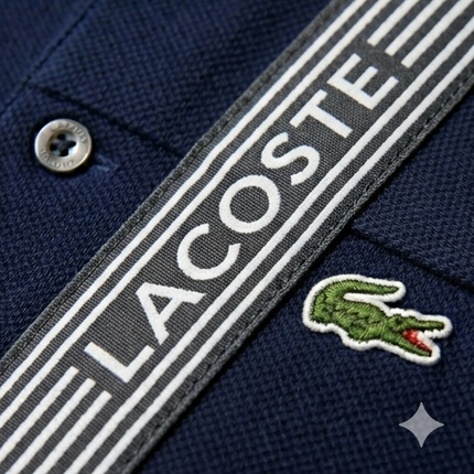 Polo Lacoste con banda sulle spalle nera/blu/bianco