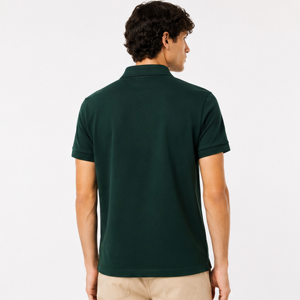 Polo Lacoste nera/verde logo multicolor
