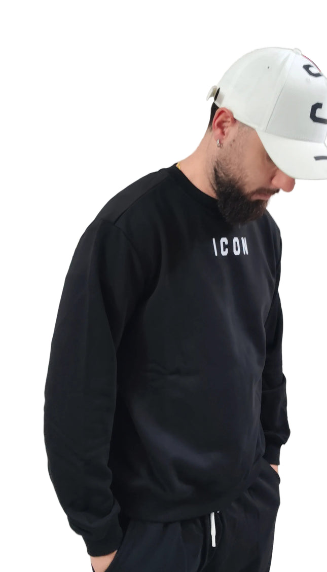Felpa icon nera con logo piccolo bianco