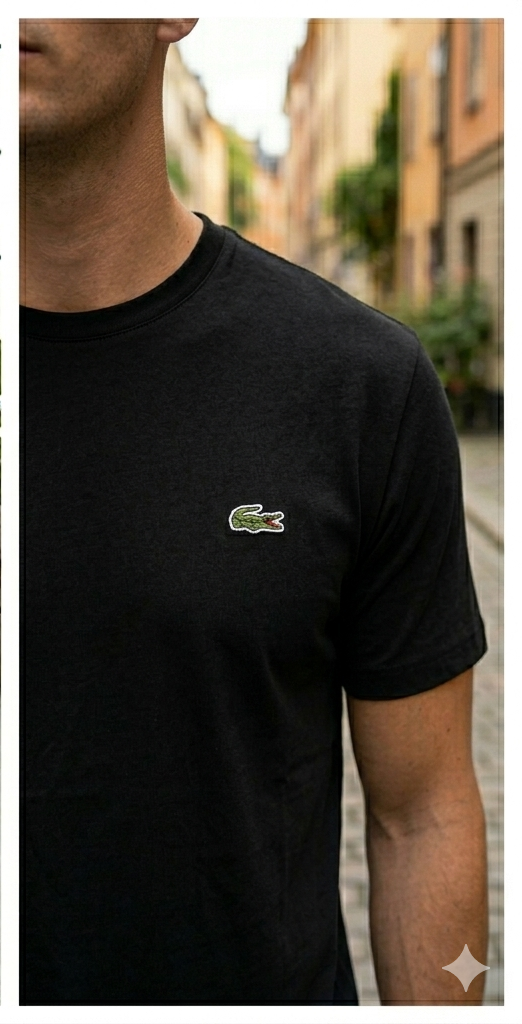 T-shirt Lacoste nera/bianca/blu navy