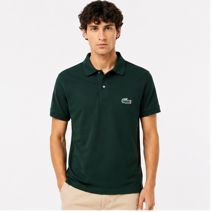 Polo Lacoste nera/verde logo multicolor
